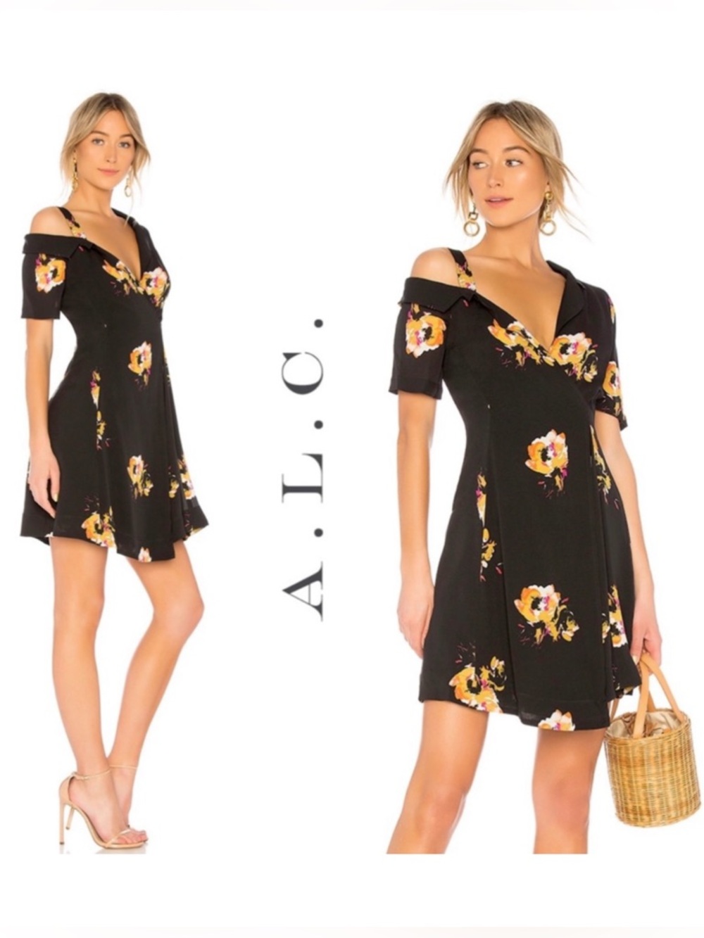 NWT A.L.C. Floral Silk Crepe Cold Shoulder Dress